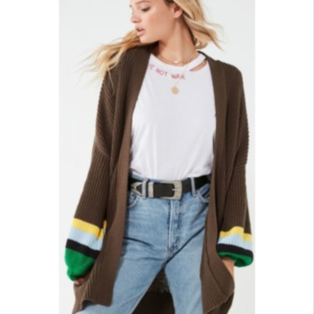 BDG Charlie Dolman Cardigan - Brown with Green Yel